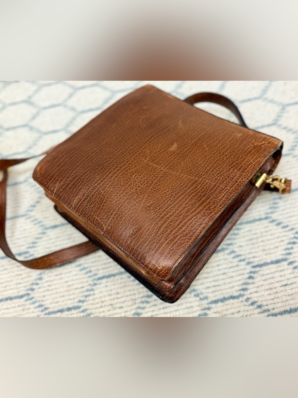 BALLY Vintage 90s Unisex Classic Brown Boar Leather 2-Way Top Handle W/ Org. Key - Picture 9 of 16
